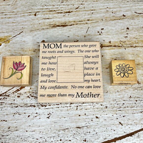 Lot of 3 Mom Themed Wood Mounted Rubber Stamps - Picture 1 of 3